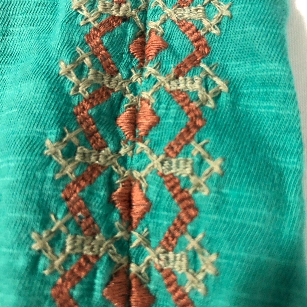 Sundance cotton Henley tshirt blue embroidery pointelle shoulder turquoise sz S - Picture 9 of 13